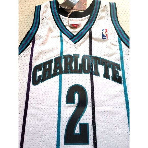 NWT Mitchell & Ness 1994-1995 Charlotte Hornets Larry Johnson Jersey White XL - Picture 2 of 7